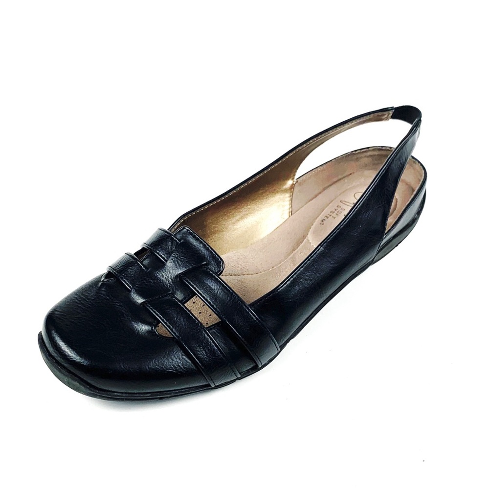 Life Stride Daniella Sling Black Faux Leather Flats Size 8